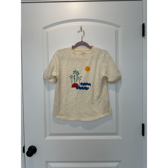 Madewell Island Getaway Graphic Everyday Crop T-shirt Ivory Size XS - Picture 1 of 5